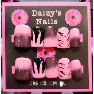 Large Size Press-on Nail 10Pc Set Handmade Pink Black Baby Duck 1.8 Cm Length